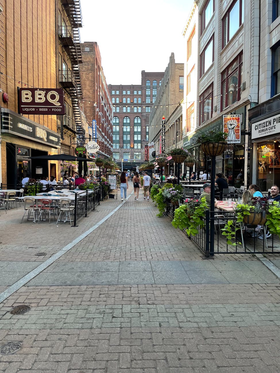 chairs and tables outside restaurants